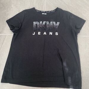 DKNY Sequin Logo Black T Shirt Size L